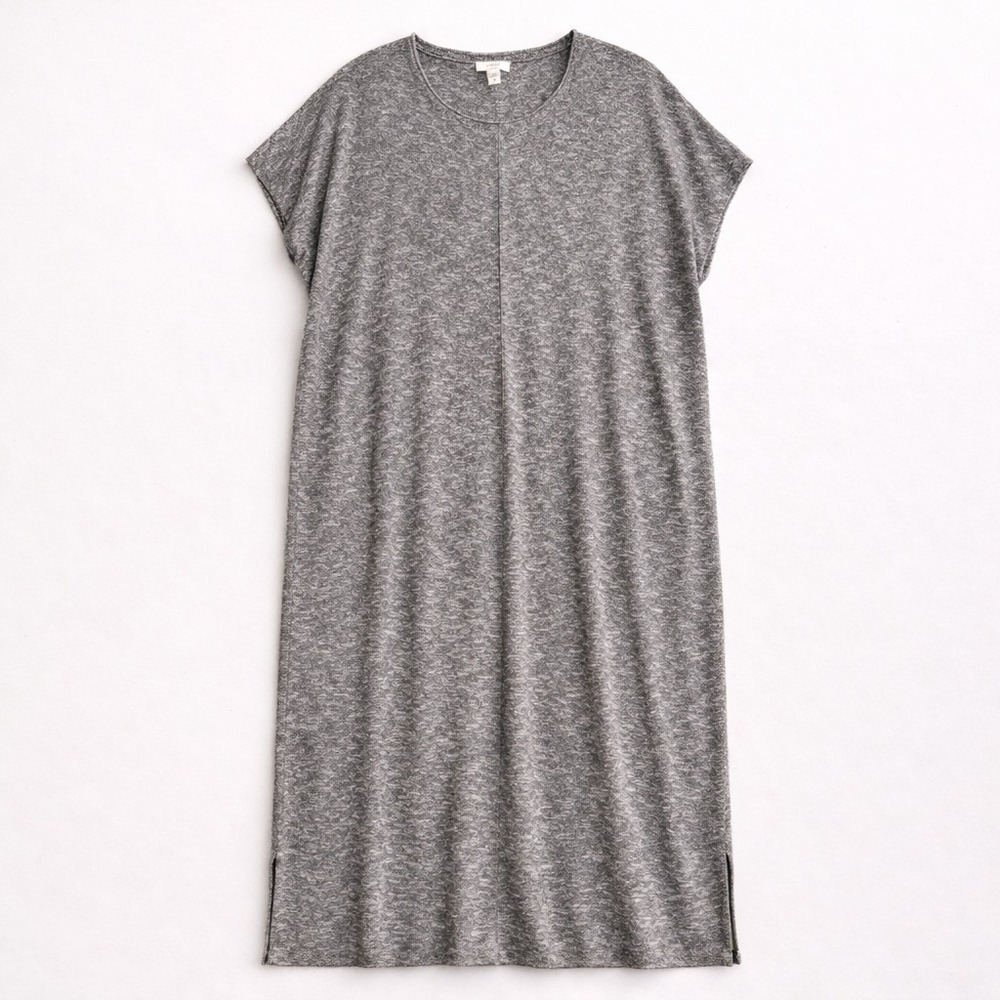 Pure Jill J. Jill Grey Marl Knit Sweater Dress Short Sleeve Midi Tall Large L
